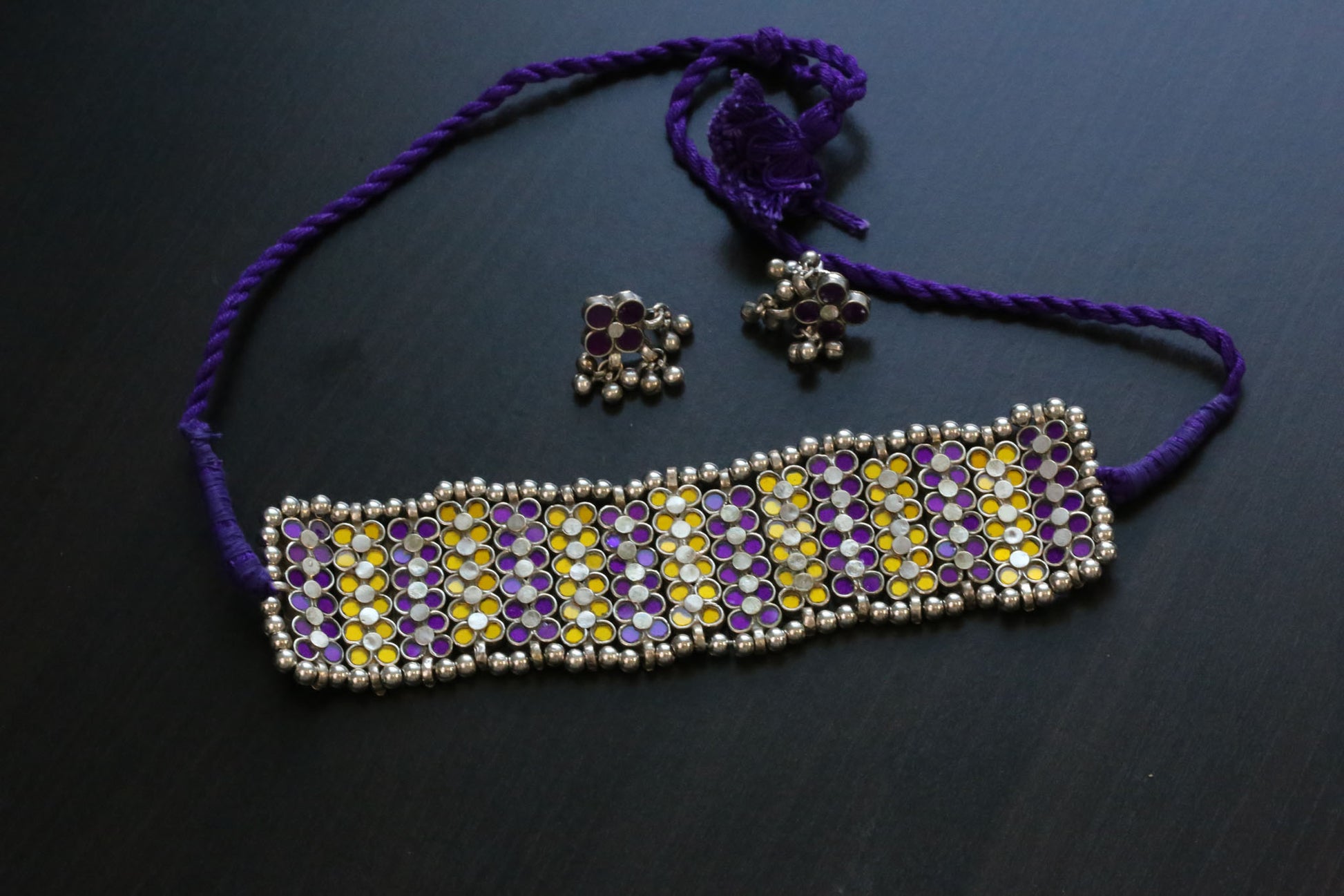 Darpan Choker Set - Yellow Purple