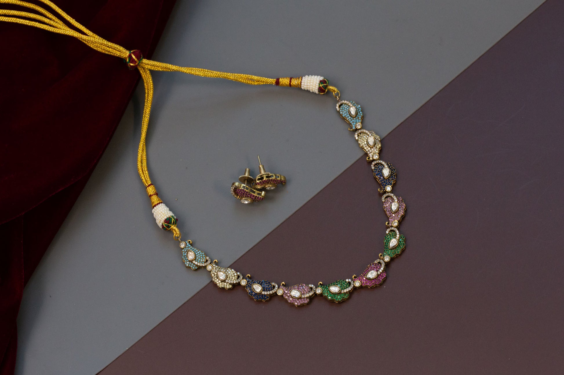 Multicolor Pave Setting CZ Necklace Set
