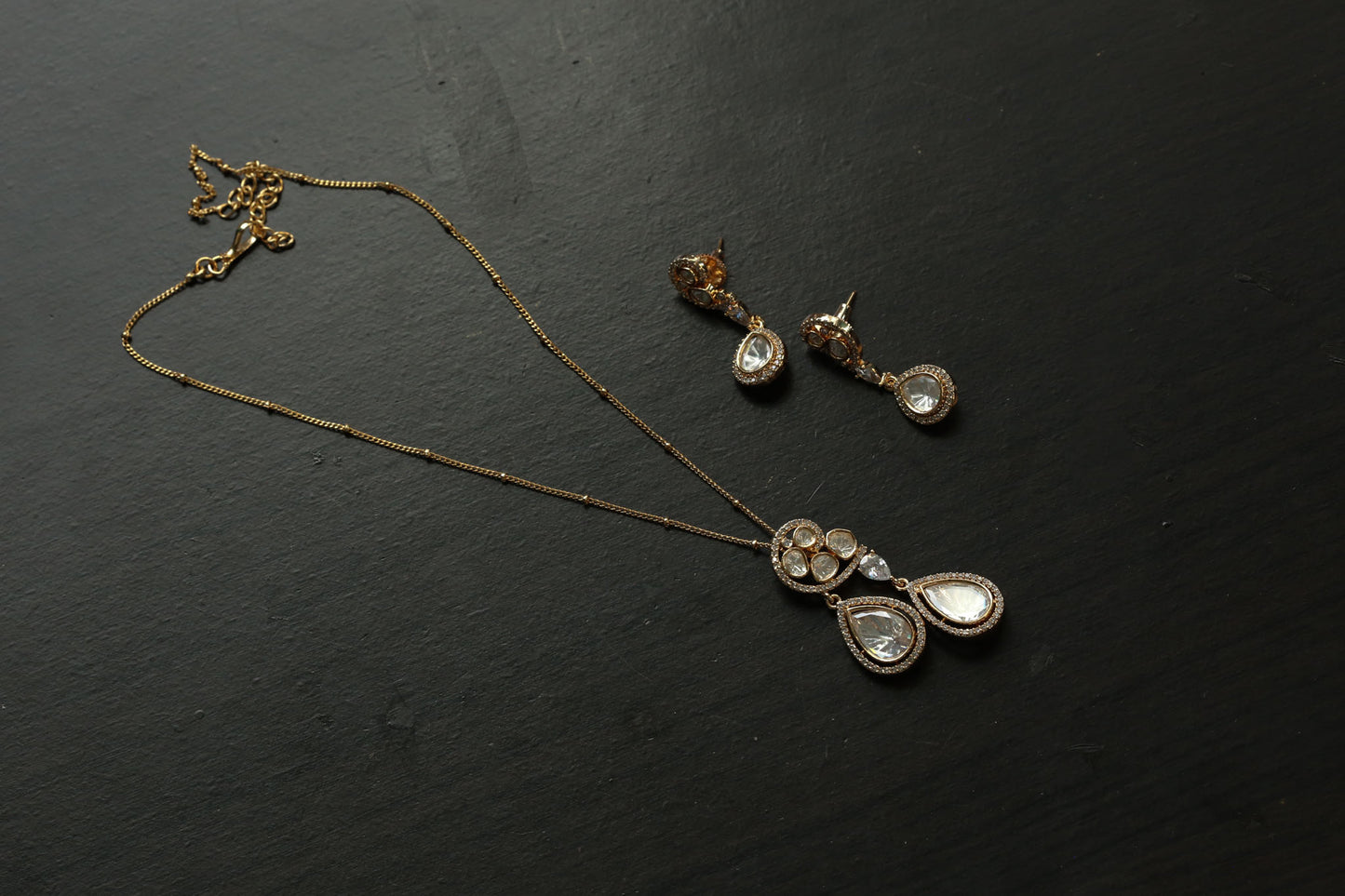 Dainty Uncut Polki & CZ Pendant Set