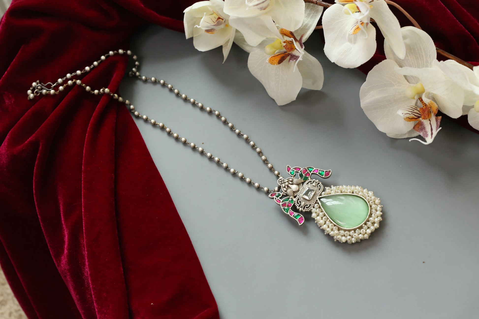 Fusion Kundan Oxidized Pendant Necklace (Colors available)