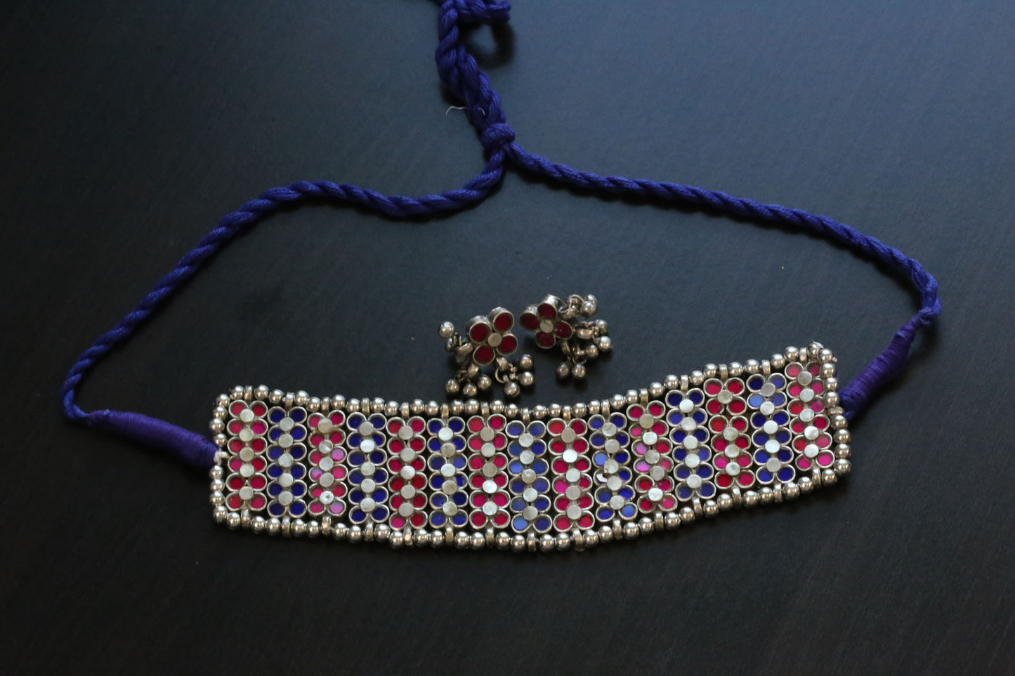 Darpan Choker Set -Blue Pink