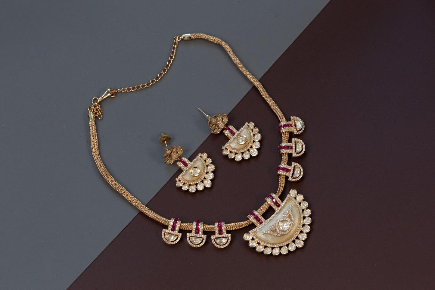 Invisible Setting CZ & MOP Necklace Set