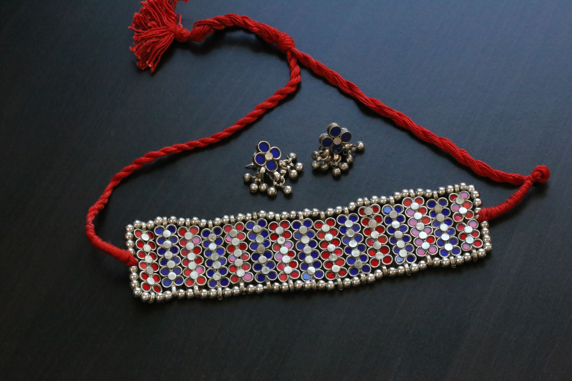 Darpan Choker Set -Blue Red