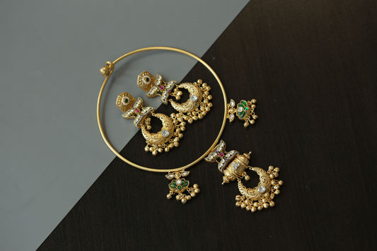 Matt Gold Fusion Kundan Hasli Set - Green