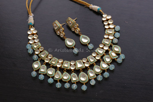 Roohi Meenakari Pachi Kundan Necklace Set - Mint (103-83)