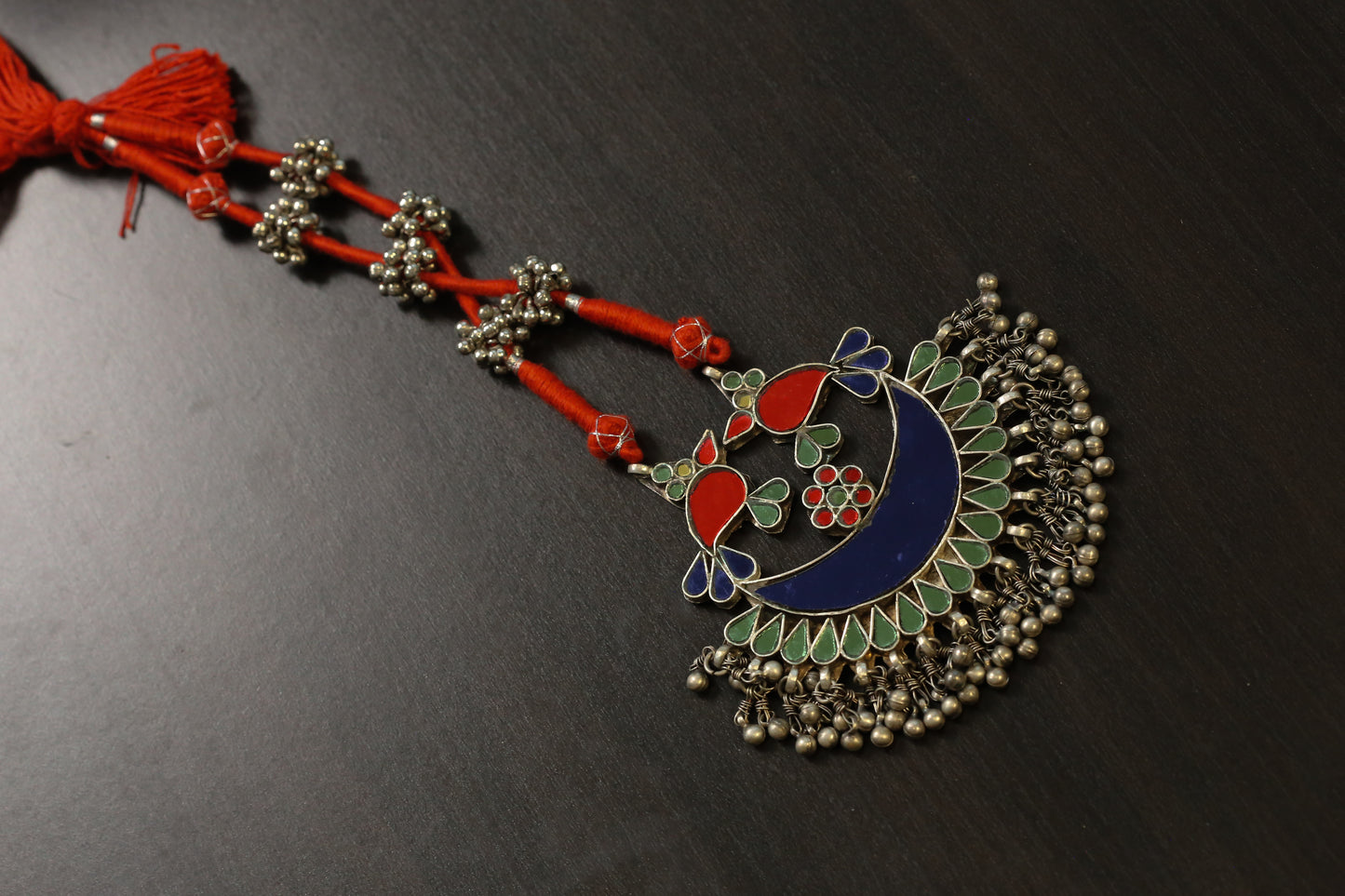 Real Glass Oxidized Necklace (T103-51) - Red Blue