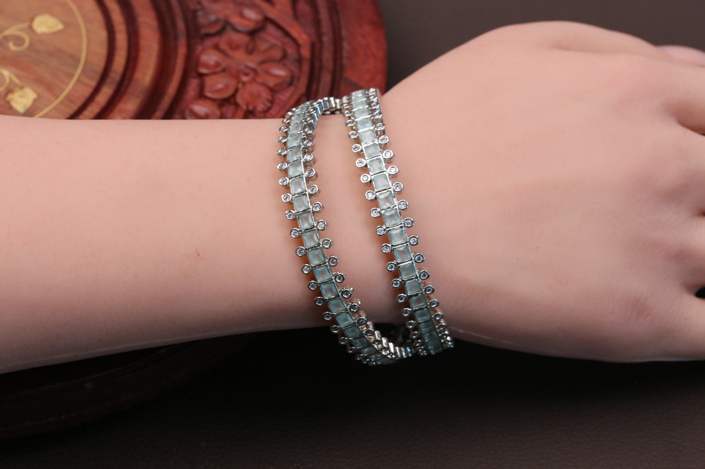 Mint Silver CZ Bangles ( 2.6)