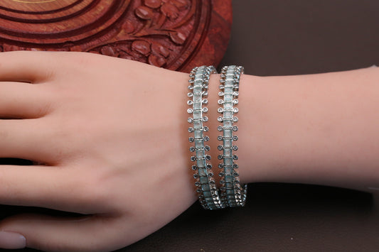 Mint Silver CZ Bangles ( 2.6)