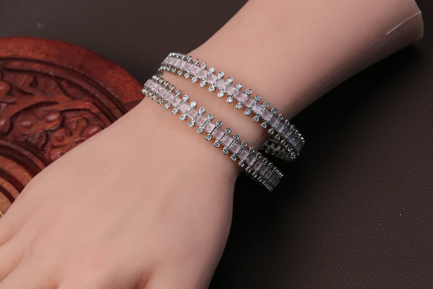 Pink Silver CZ Bangles (2.6)