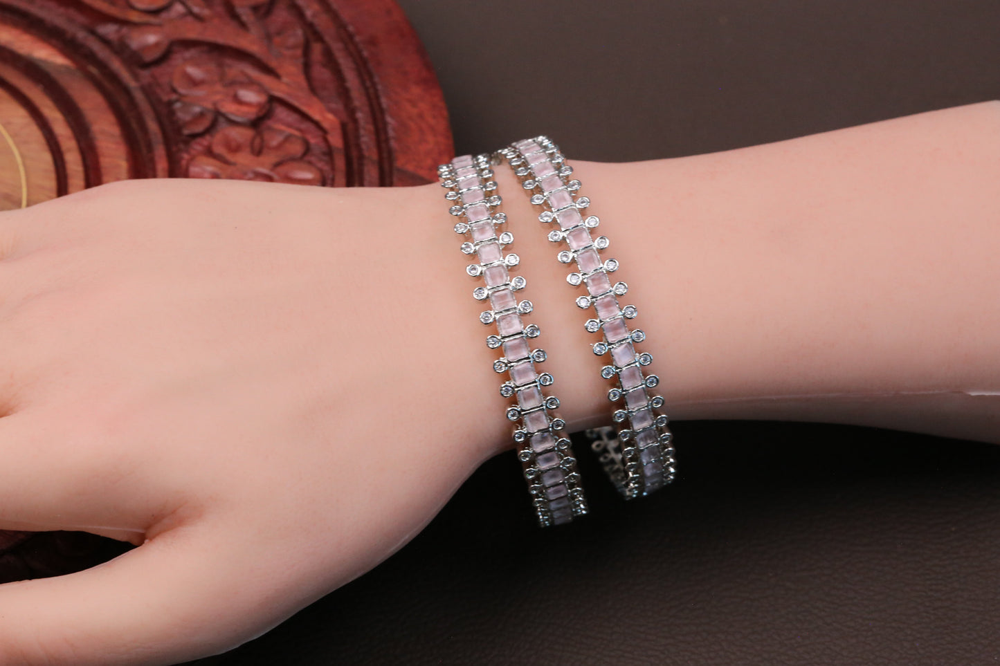 Pink Silver CZ Bangles (2.6)