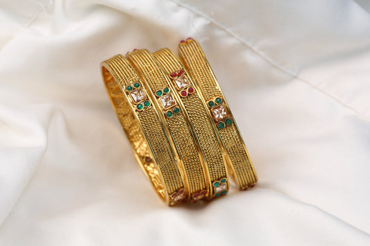 Gold Plated Kemp Bangles (2.2) - Set of 4