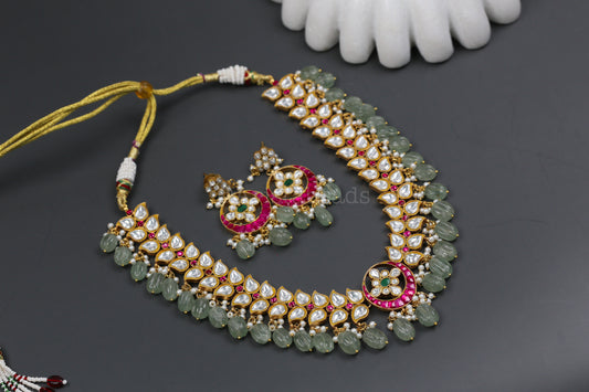 Takkar Jadau Kundan Necklace -Strawberry Quartz (V102-17)