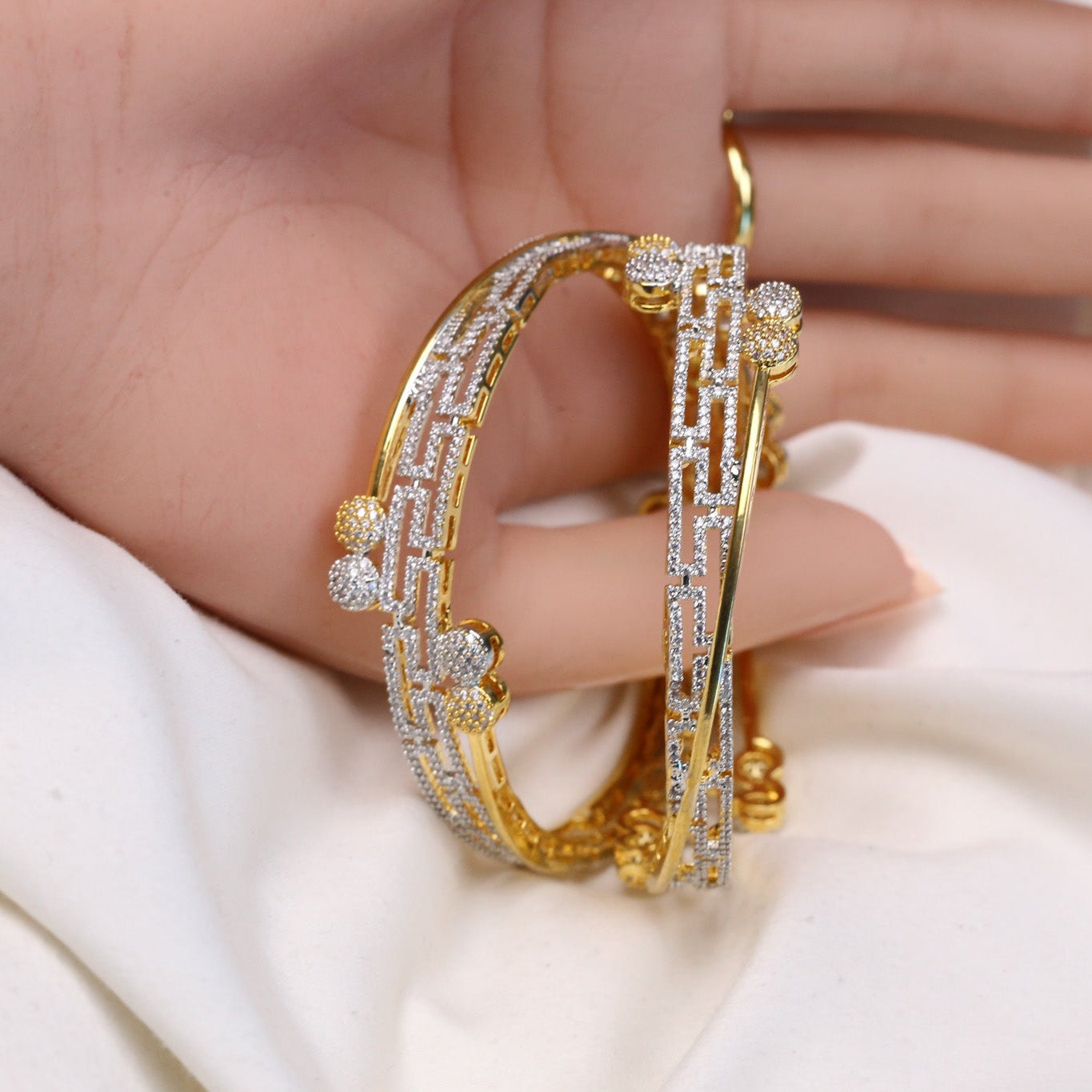 Contemporary Dual Tone CZ Bangles( 2.4 & 2.6)