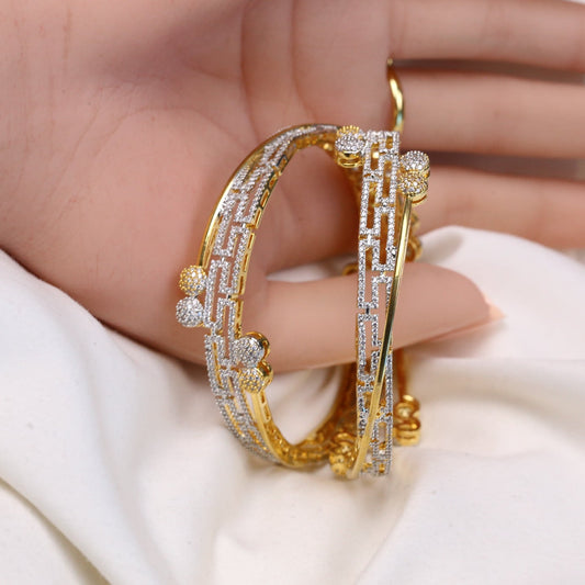 Contemporary Dual Tone CZ Bangles( 2.4 & 2.6)