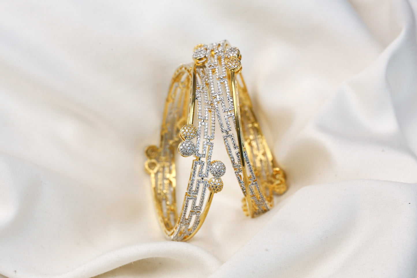 Contemporary Dual Tone CZ Bangles( 2.4 & 2.6)