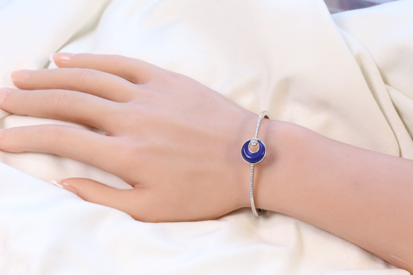 Openable Micro CZ Lapis Bracelet - Silver