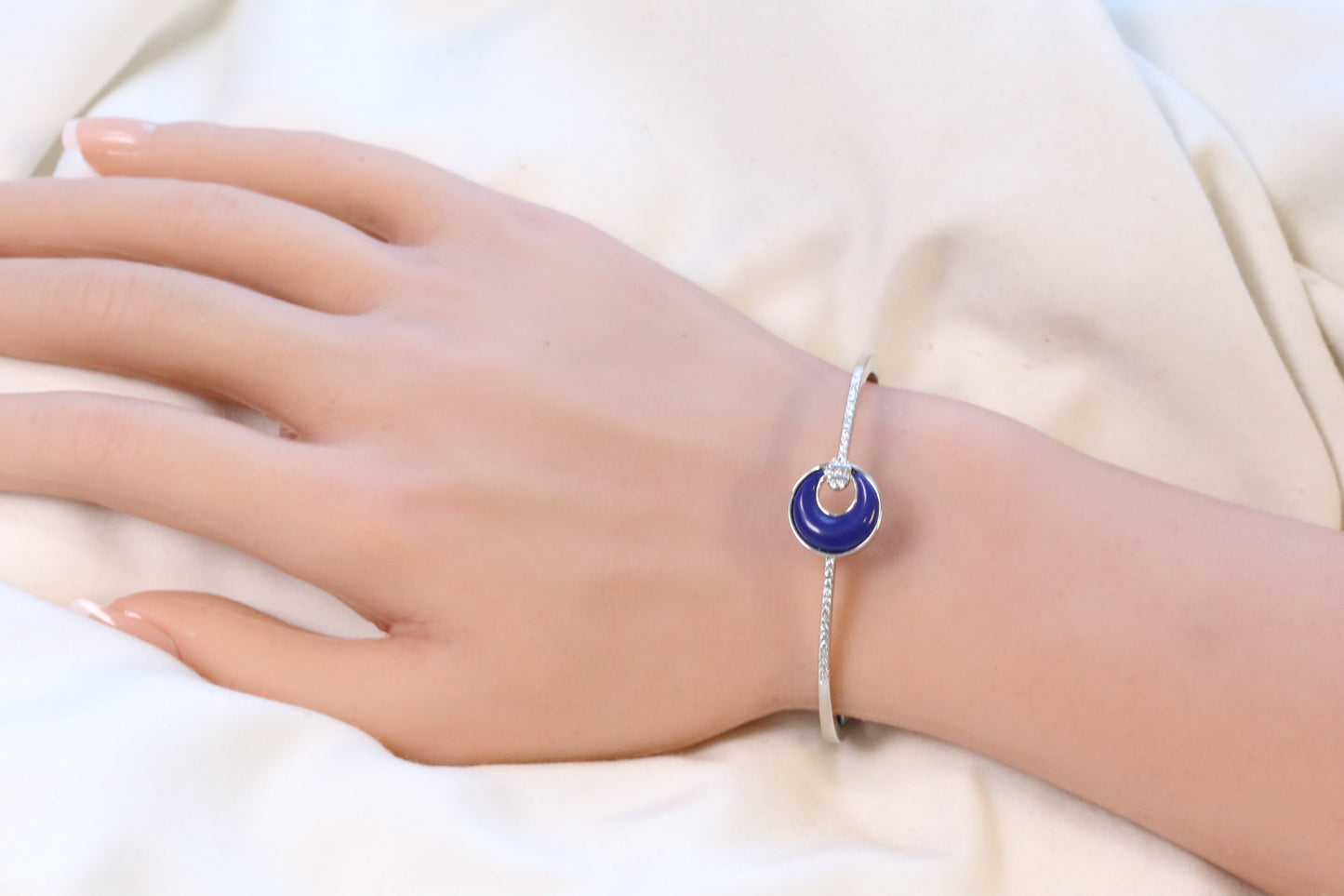 Openable Micro CZ Lapis Bracelet - Silver