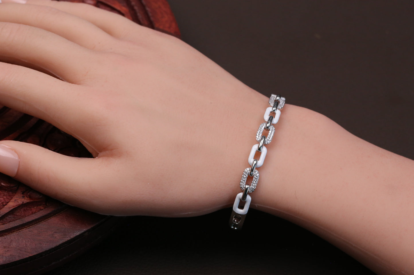 Openable Micro CZ Enamel Bracelet - Ivory