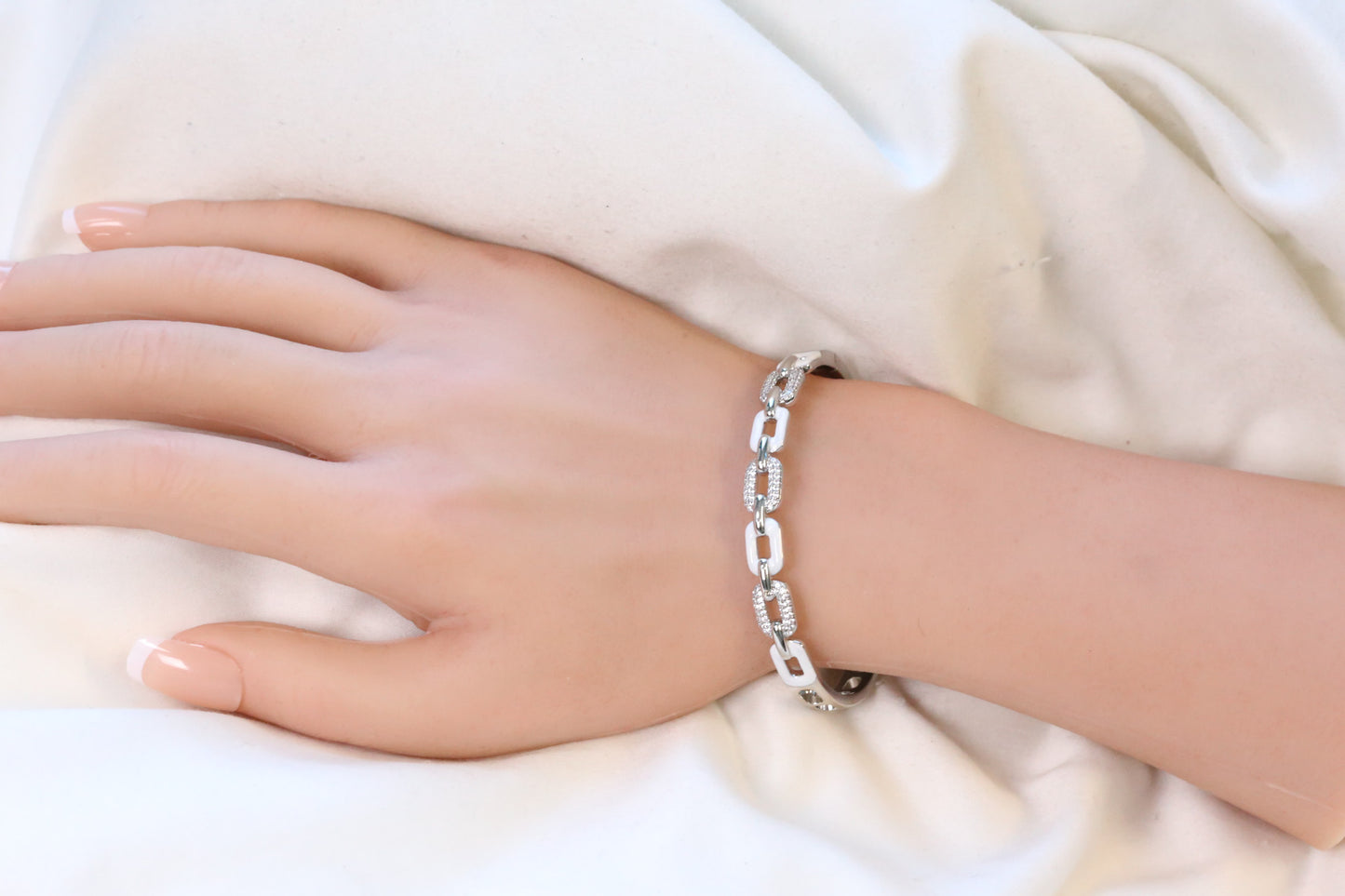 Openable Micro CZ Enamel Bracelet - Ivory
