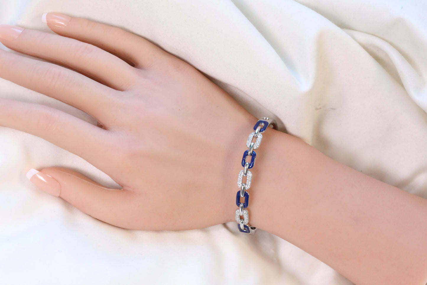 Openable Micro CZ Enamel Bracelet - Blue
