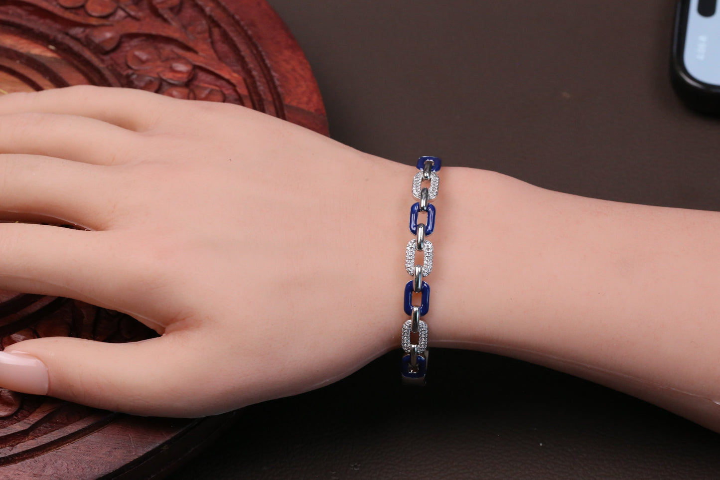 Openable Micro CZ Enamel Bracelet - Blue