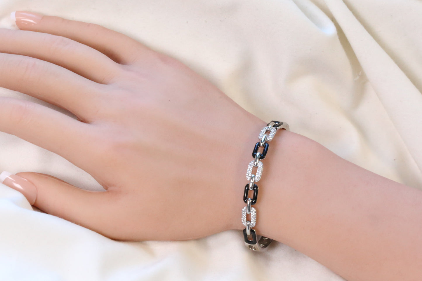 Openable Micro CZ Enamel Bracelet - Black