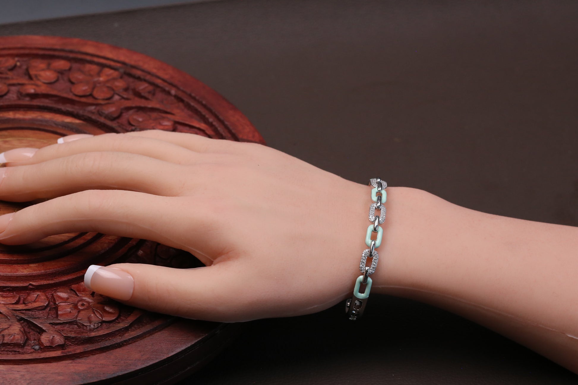 Openable Micro CZ Enamel Bracelet - Mint