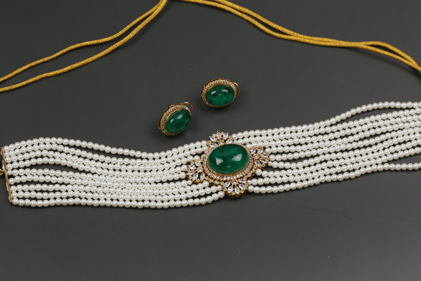 Kareena Pearls & Doublet Necklace Set - Green