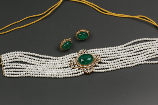 Kareena Pearls & Doublet Necklace Set - Green