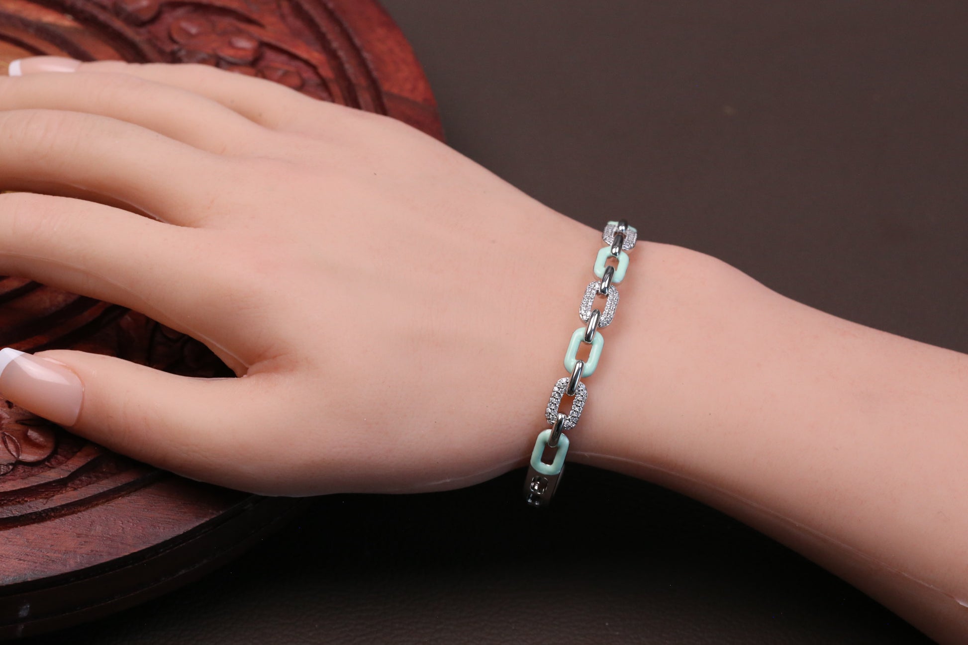 Openable Micro CZ Enamel Bracelet - Mint
