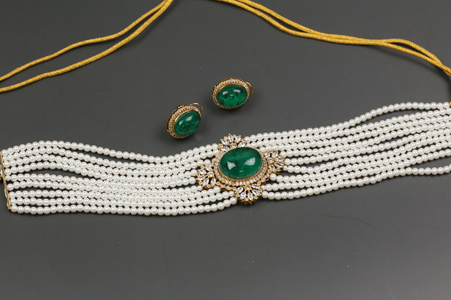 Kareena Pearls & Doublet Necklace Set - Green