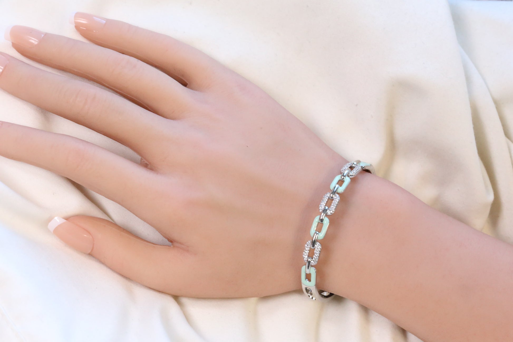 Openable Micro CZ Enamel Bracelet - Mint
