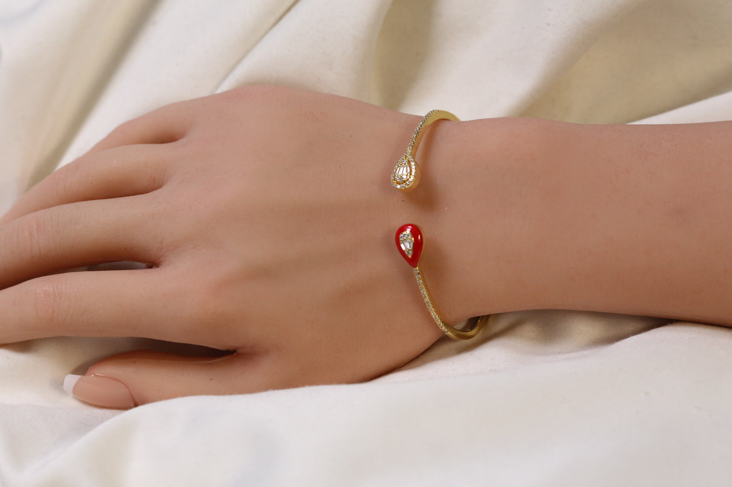 Bliss Openable Micro CZ Gold Bracelet- Red