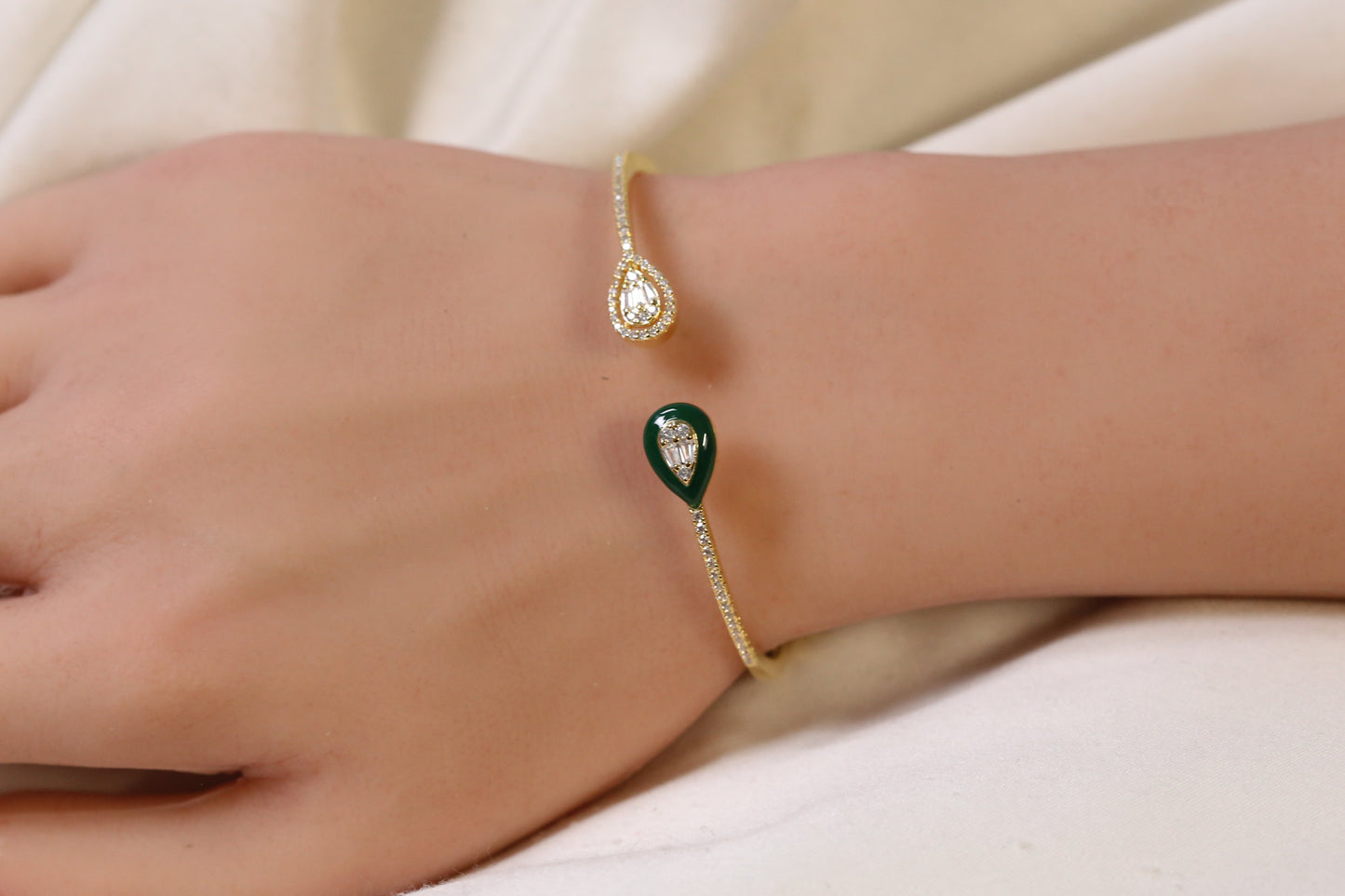 Bliss Openable Micro CZ Gold Bracelet- Green