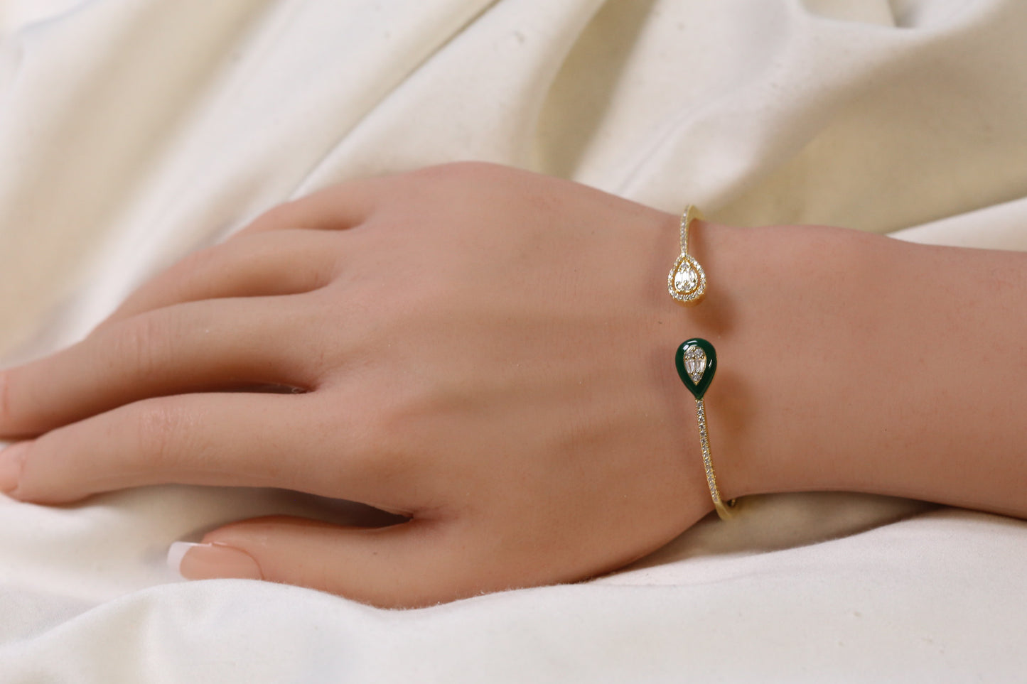 Bliss Openable Micro CZ Gold Bracelet- Green