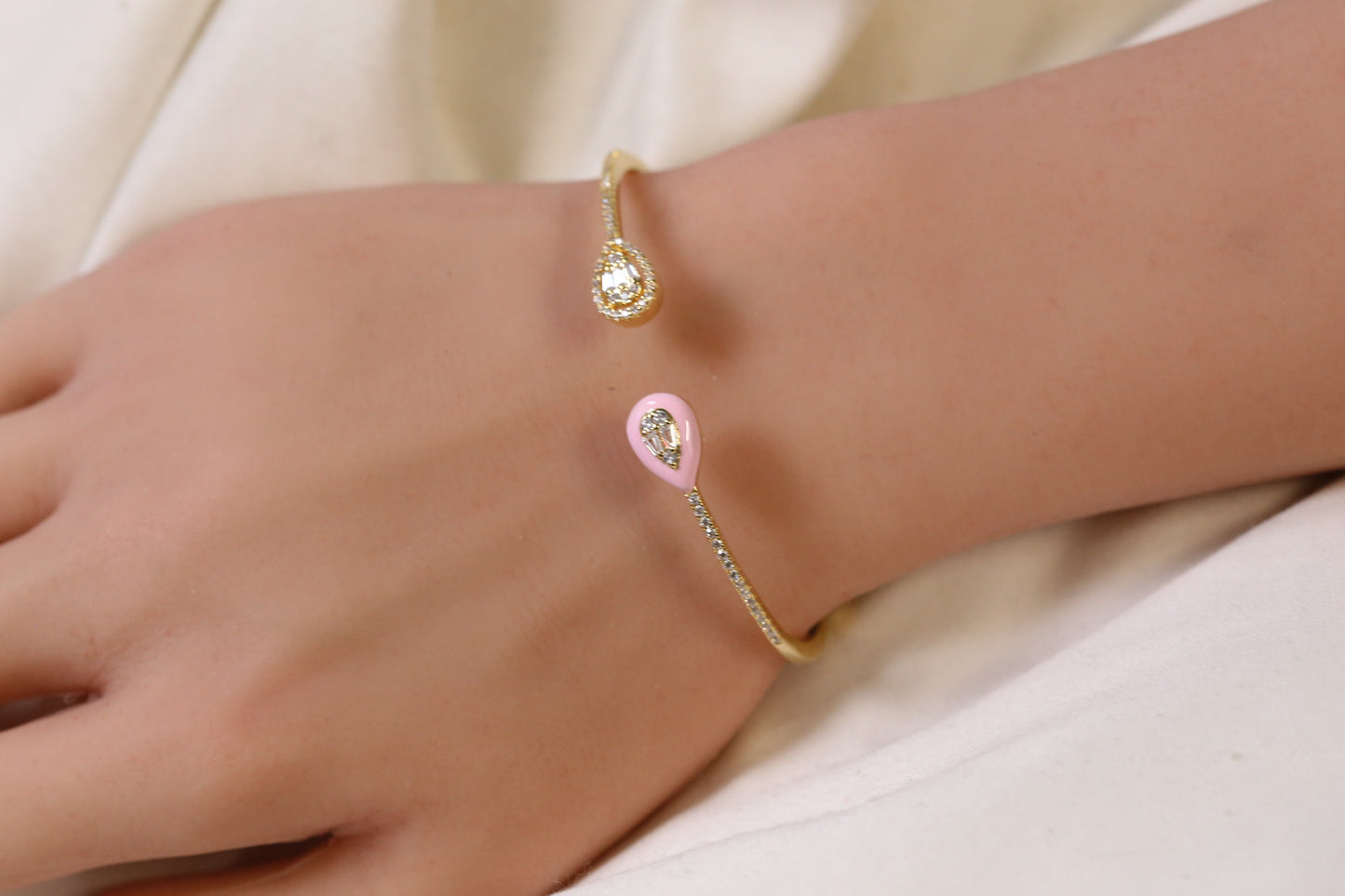 Bliss Openable Micro CZ Gold Bracelet- Pink