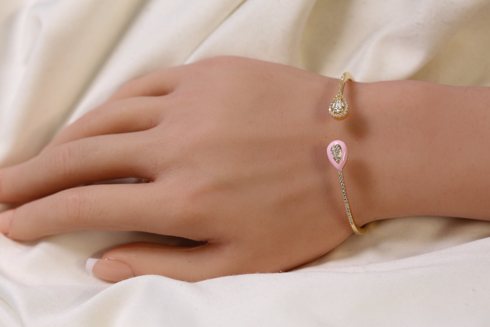 Bliss Openable Micro CZ Gold Bracelet- Pink