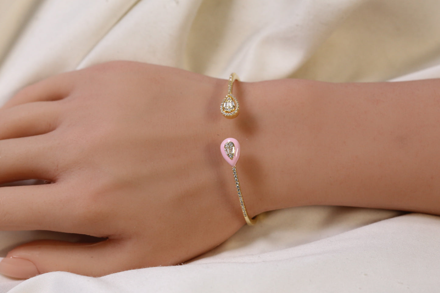 Bliss Openable Micro CZ Gold Bracelet- Pink