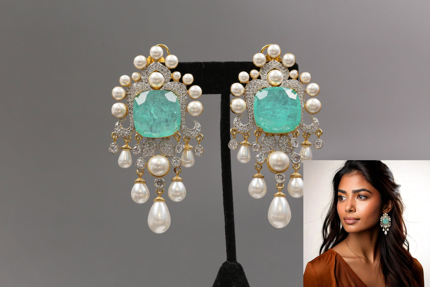Rekha Doublet Earrings - Mint