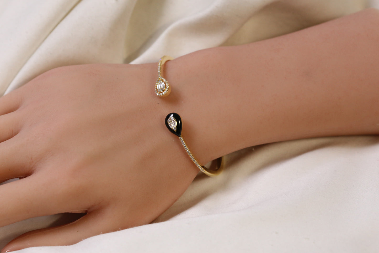 Bliss Openable Micro CZ Gold Bracelet - Black