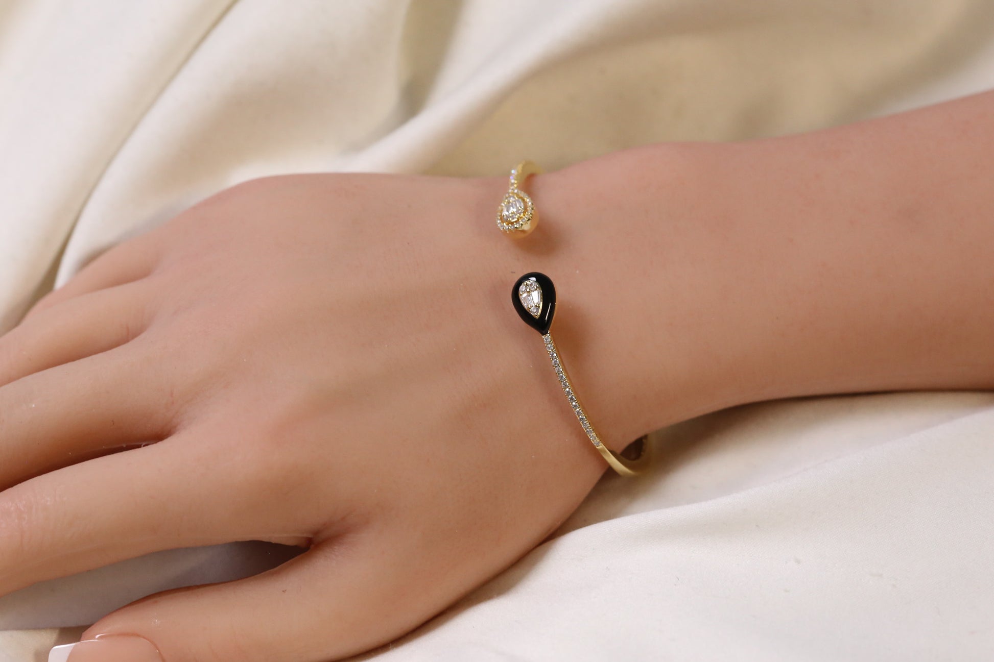 Bliss Openable Micro CZ Gold Bracelet - Black
