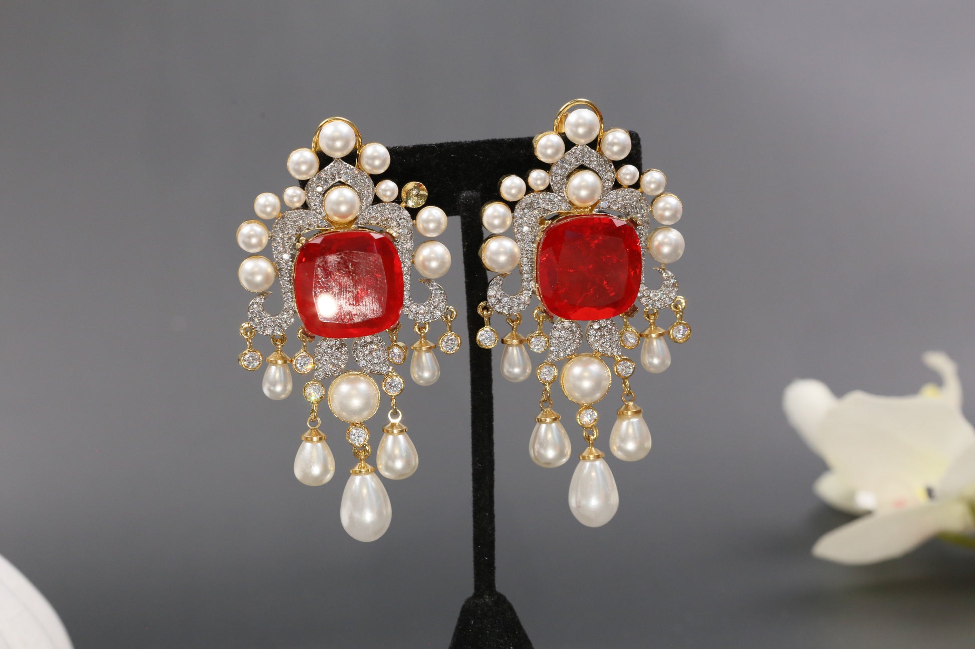 Rekha Doublet Earrings - Red