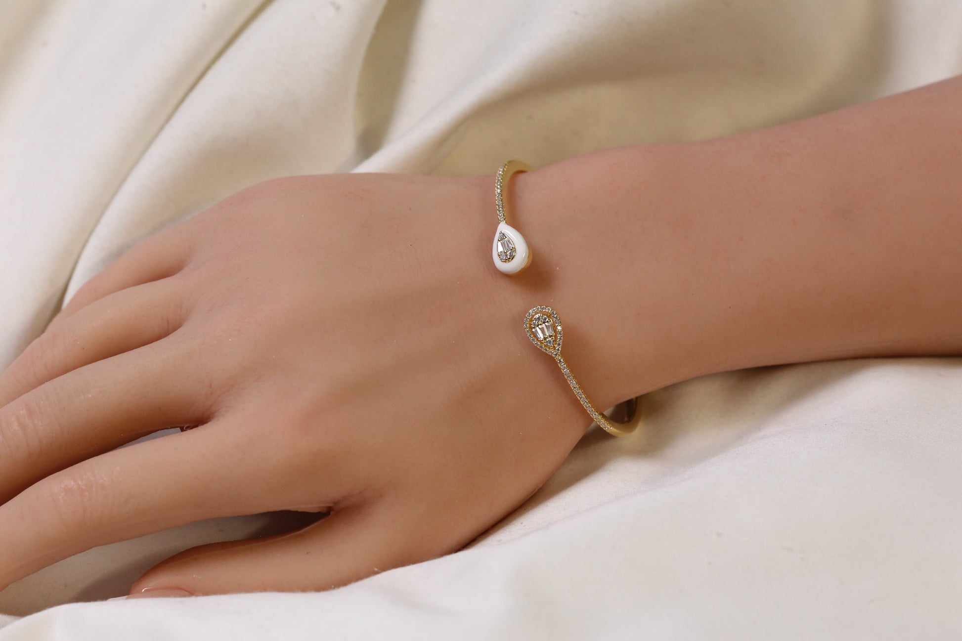 Bliss Openable Micro CZ Gold Bracelet - Ivory