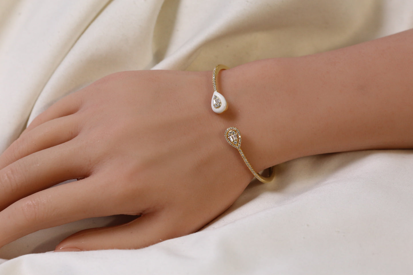 Bliss Openable Micro CZ Gold Bracelet - Ivory