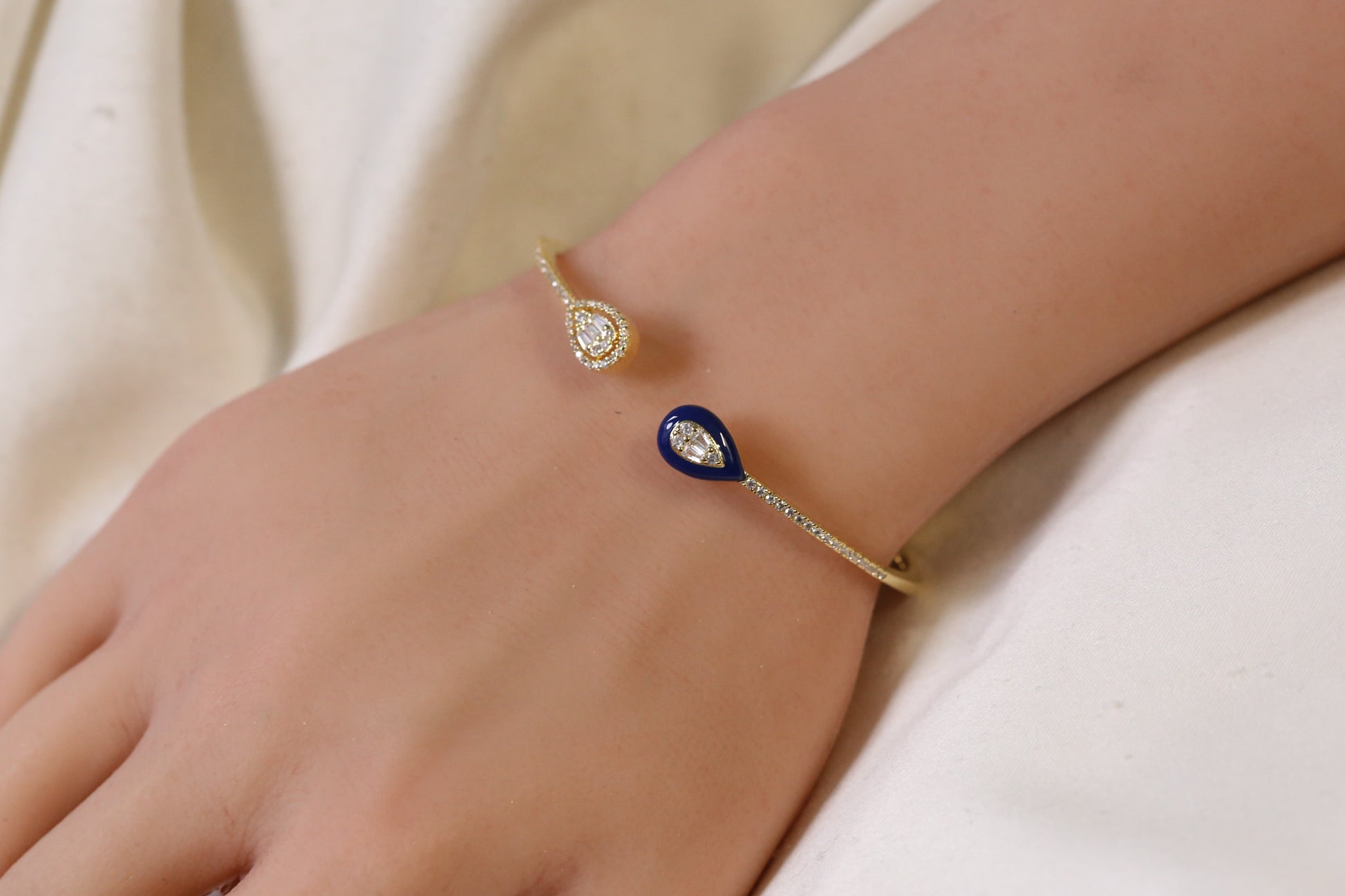 Bliss Openable Micro CZ Gold Bracelet - Blue