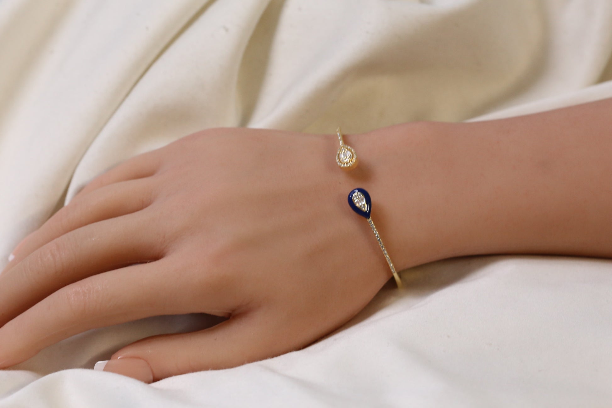 Bliss Openable Micro CZ Gold Bracelet - Blue