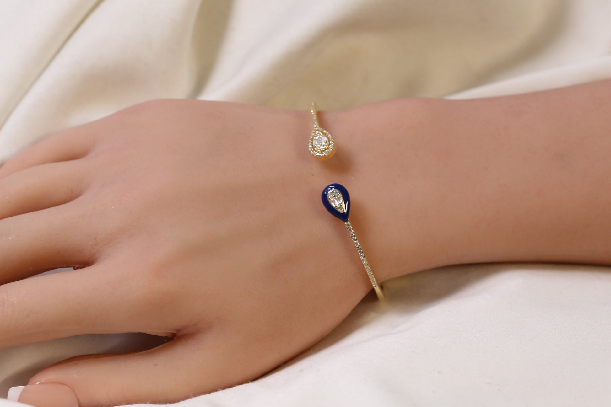 Bliss Openable Micro CZ Gold Bracelet - Blue