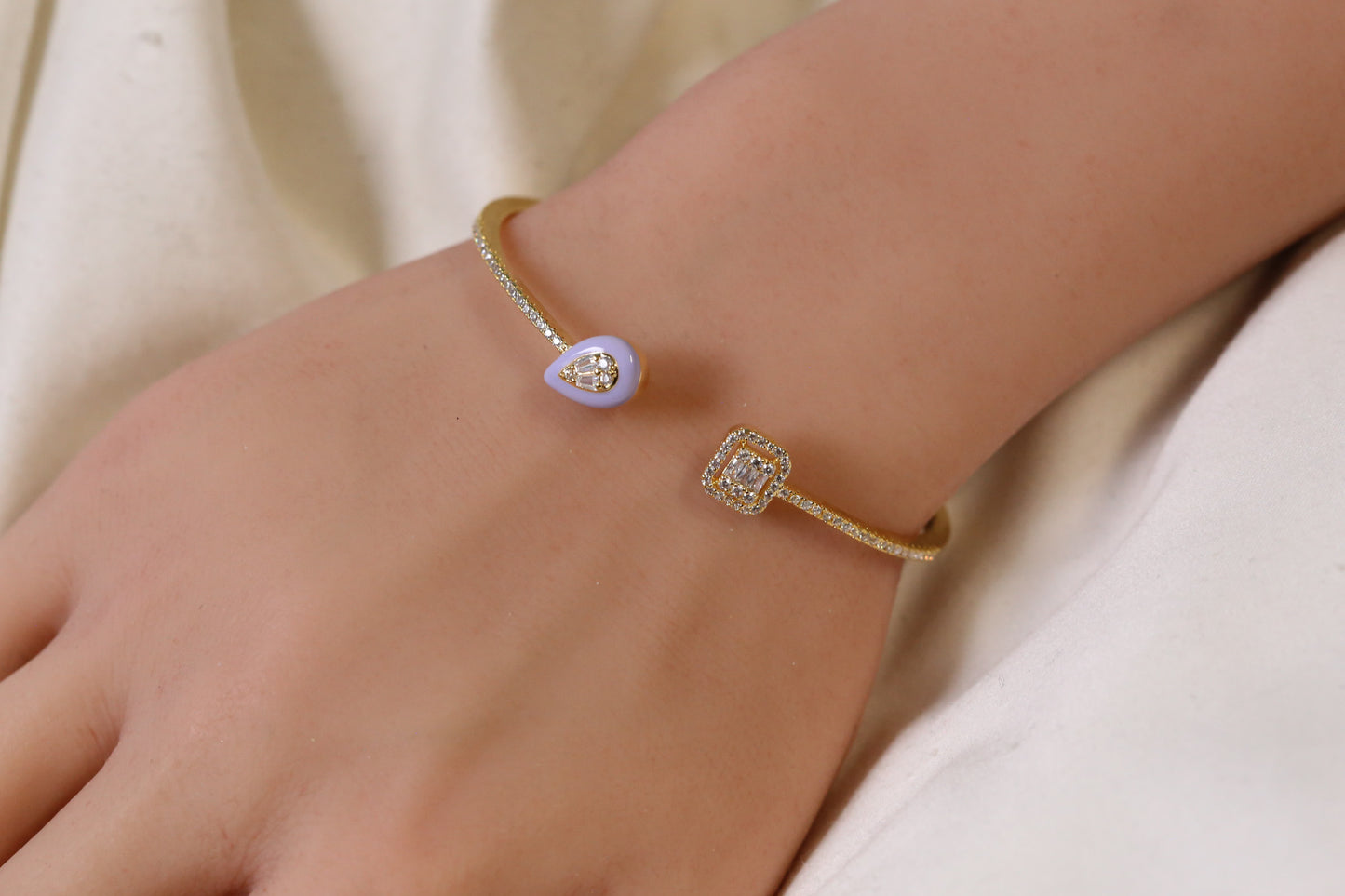 Bliss Openable Micro CZ Gold Bracelet- Purple