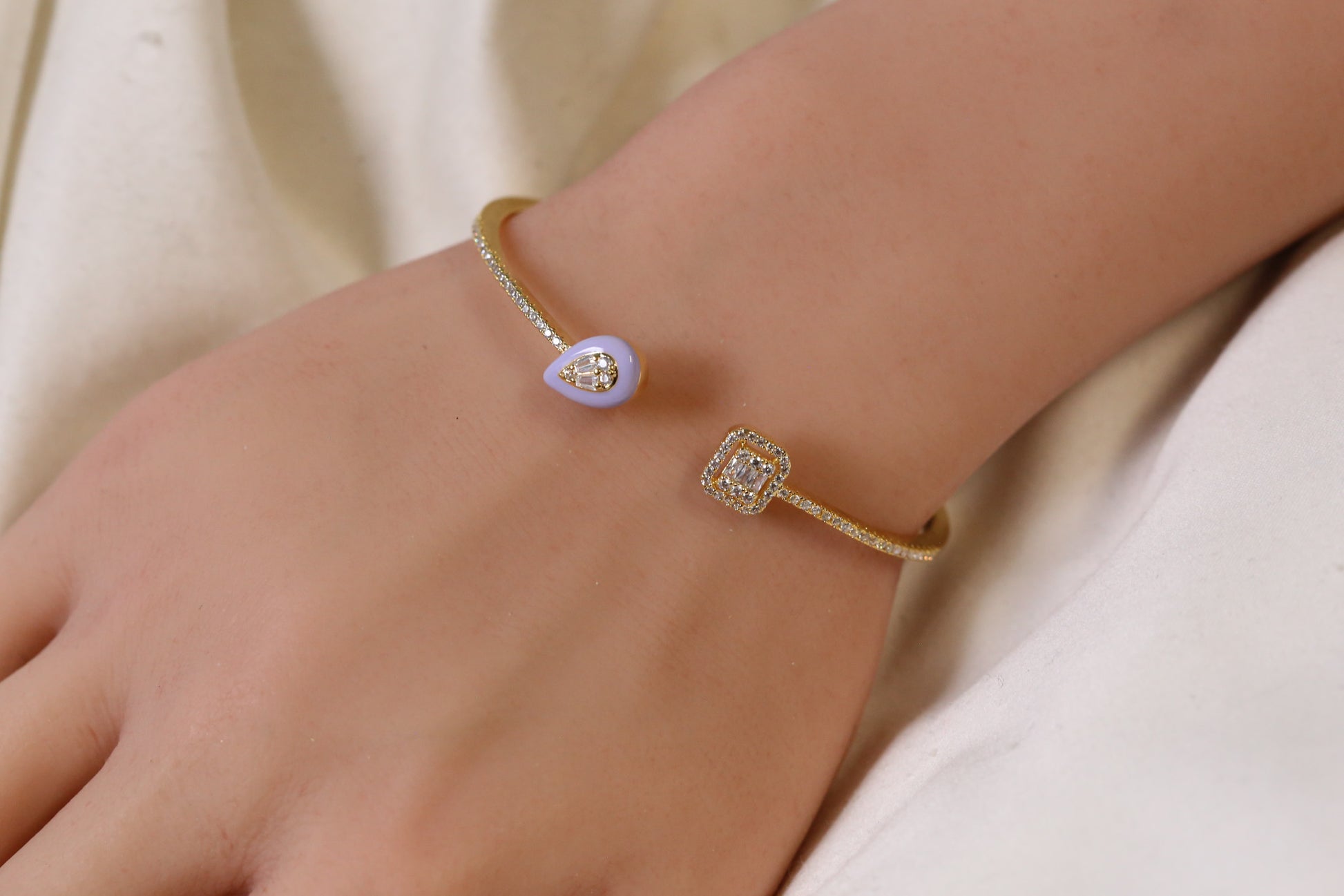 Bliss Openable Micro CZ Gold Bracelet- Purple