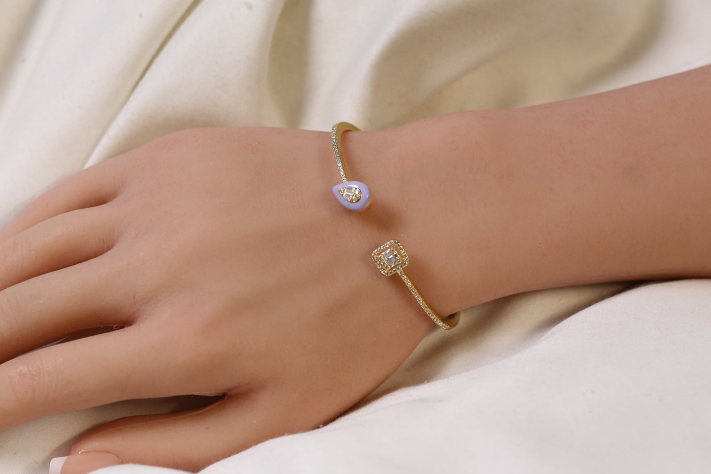 Bliss Openable Micro CZ Gold Bracelet- Purple